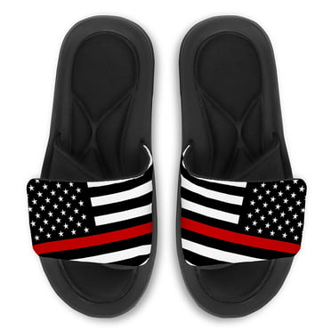 The red line American Flag Print Summer Slide Slippers For Men Women Kid Indoor Open-Toe Sandal Shoes 